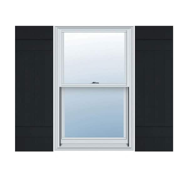 Builders Edge 14 in. W x 47 in. H Vinyl Exterior Joined Board and Batten Shutters Pair in Black