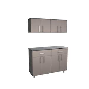 Maestrik 47.24 in. W x 70.8 in. H x 16.54 in. D 8-Shelves 2-Piece Wood Freestanding Cabinet in Taupe and Dark Gray