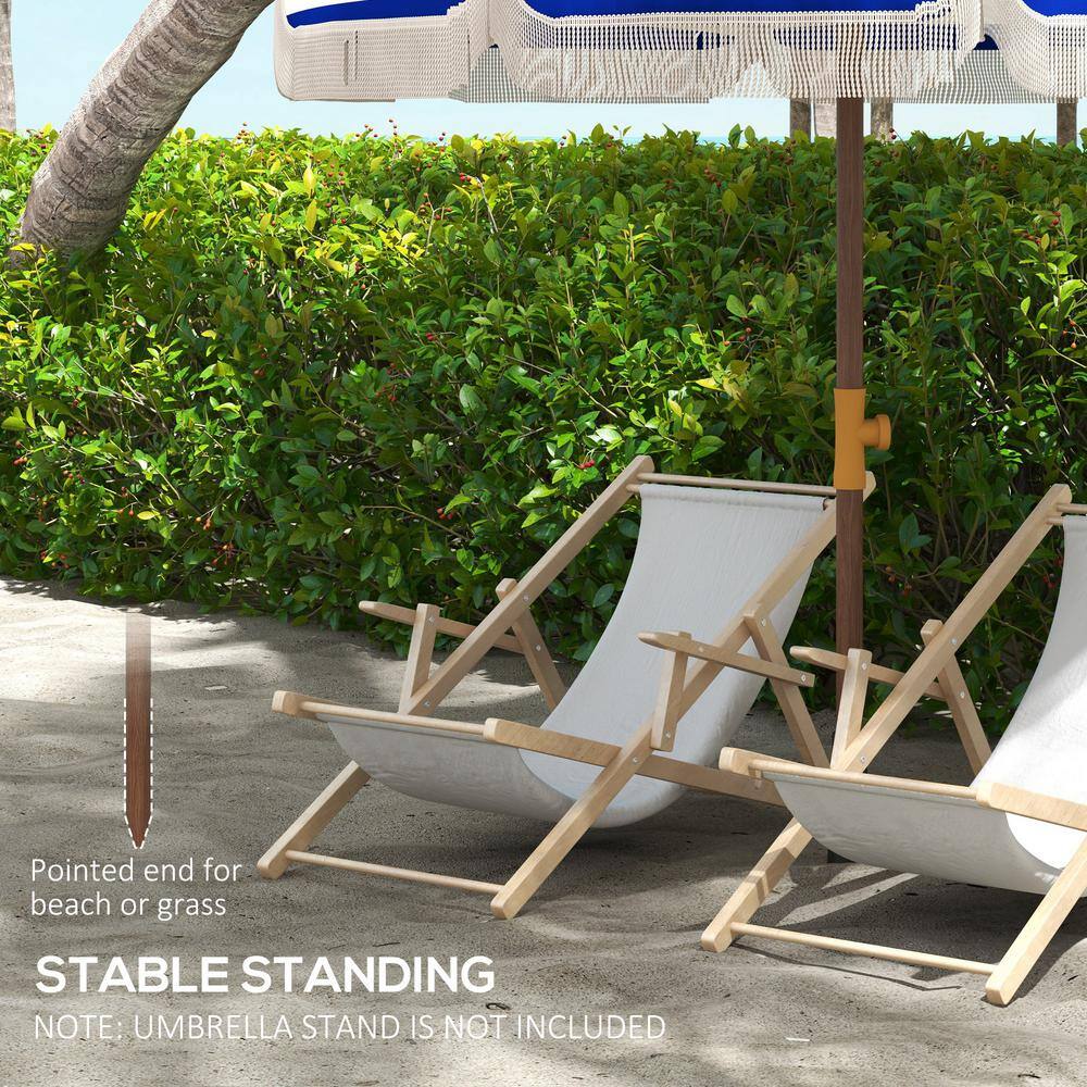 6.2' Blue and White Striped Beach Umbrella with Ruffles