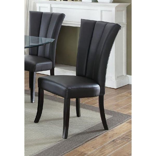 Black Leather Upholstered Dining Chair in Poplar Wood (Set of 2)