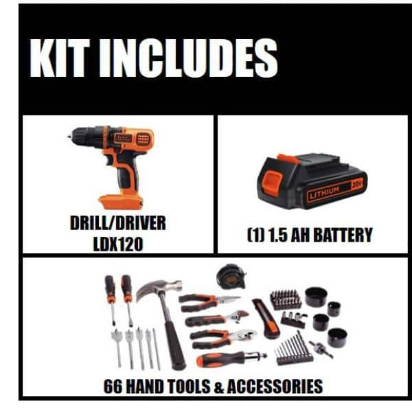 BLACK+DECKER 20-Volt Lithium-Ion Cordless Drill-Driver With 128-Piece  Project Kit, LD120128PKWM