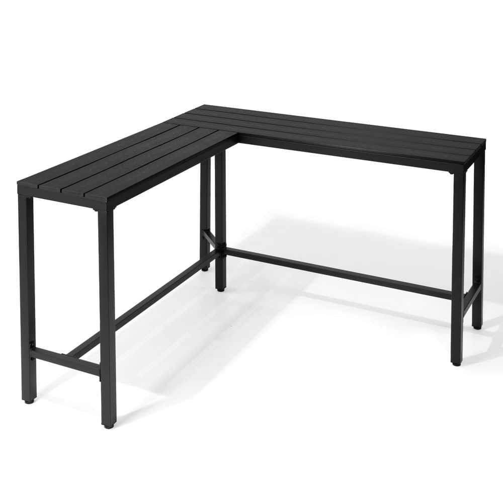 L-shaped Metal Bar Height Outdoor Dining Table Patio Bar Table in Black price history on PriceWatchPro