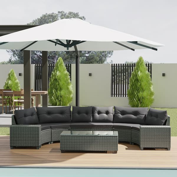 HomeAura 8-Piece Gray Wicker Outdoor Sectional Set with Gray Cushions