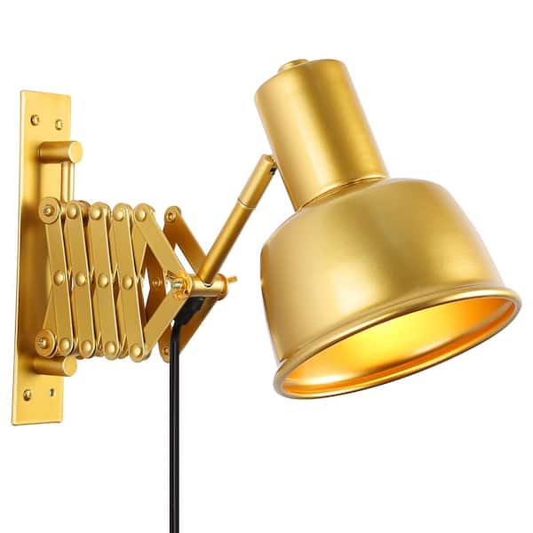 Unbranded 1-Light Gold Plug-In Swing Arm Wall Lamp