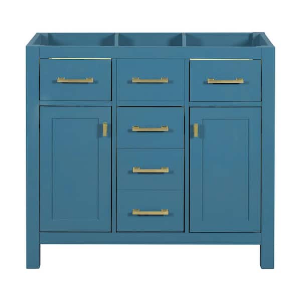 EPOWP 35.51 in. W x 17.87 in. D x 33.03 in. H Bath Vanity Cabinet without Top in Blue with with 4 Drawers and 2 Door Cabinets
