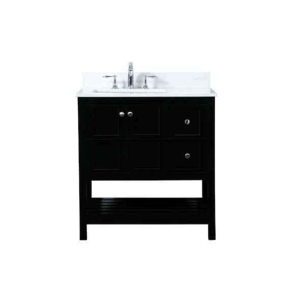 Unbranded Simply Living 32 in. W x 22 in. D x 34 in. H Bath Vanity in Black with Calacatta White Engineered Marble Top