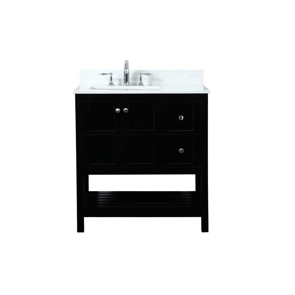32 in. W Single Bath Vanity in Black with Engineered Stone Vanity Top in Ca
