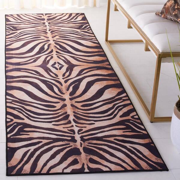 Faux Hide Light Orange/Black 3 ft. x 6 ft. Machine Washable Animal Print Runner Rug