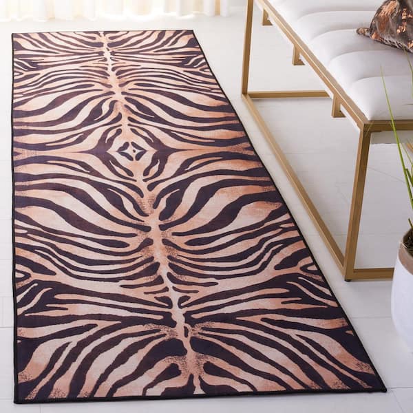 Faux Hide Light Orange/Black 3 ft. x 8 ft. Machine Washable Animal Print Runner Rug