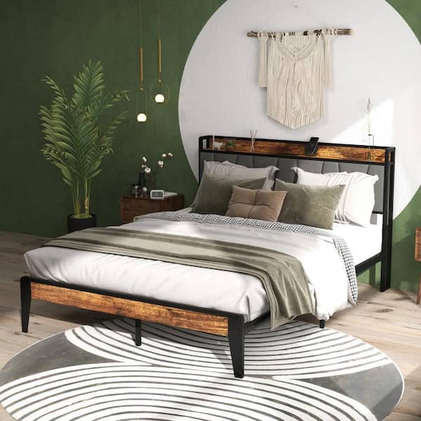 Reviews for ULSMVOC Rustic Brown Upholstered Queen Size Platform Bed