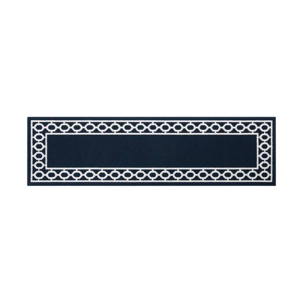Jean Pierre Washable Non-Skid Navy and White 2 ft. 2 in. x 8 ft. Trellis Runner Rug