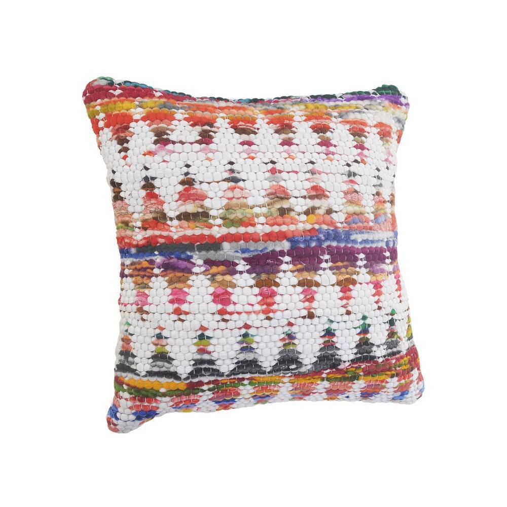 White and Multicolored Chevron Cotton Chindi Throw Pillow 20" x 20"