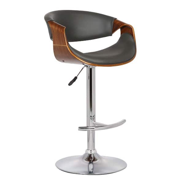 Benjara 33 in. Gray and Brown Low Back Metal Frame Barstool with Faux Leather Seat