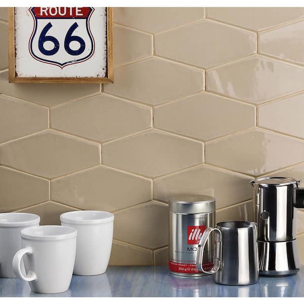 Birmingham Hexagon Fawn 4 in. x 8 in. Polished Ceramic Subway Tile (5.38 sq. ft. / box)