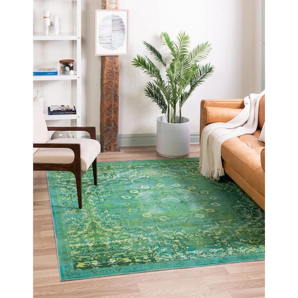 Renaissance Roma Spring Green 7 ft. Square Machine Washable Area Rug