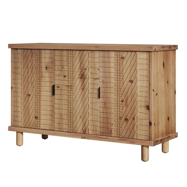 Natural Color Solid Wood Sideboard Buffet Cabinet with Doors and Adjustable Shelves, Farmhouse Storage Cabinet