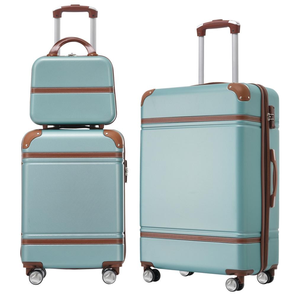 3-Piece 20/24 Inch Hardshell Luggage Set With Cosmetic Case Spinner TSA Lock, Green
