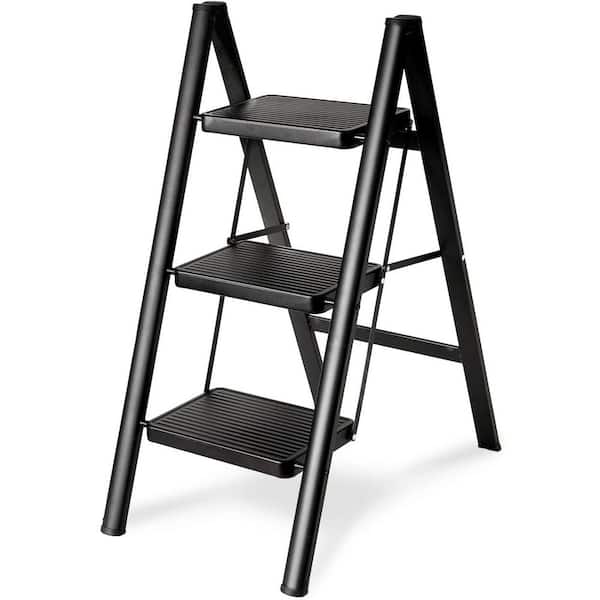 Double Elite Reach 35 in. H 3 ft. Step Folding LadderSturdy 330 lbs. Capacity Full Steel Anti-Slip Pedals Compact Design