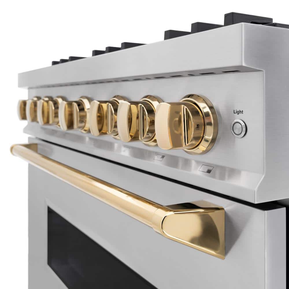 ZLINE 36" Stainless Steel Gas Range with Polished Gold Accents