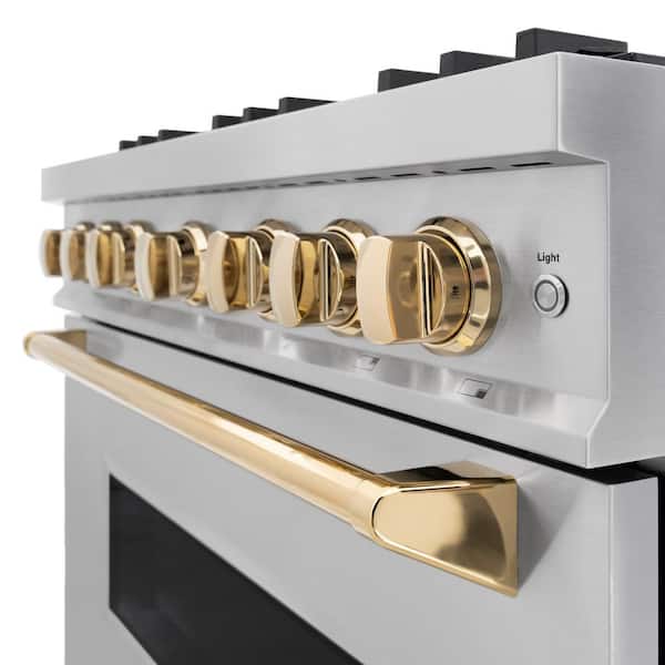 Classic 36 in. 6-Burner Gas Range with Gas Convection Oven in Stainless Steel and Polished Gold