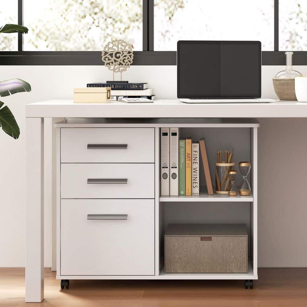White 26.0 in. H Drawer Mobile File Cabinet Rolling Printer Stand with Multi-Drawer and 1-Shelf and Rolling Wheels