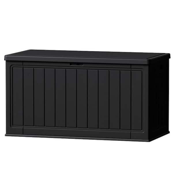 150 Gal. Black Outdoor Waterproof Lockable Deck Box With Dividers