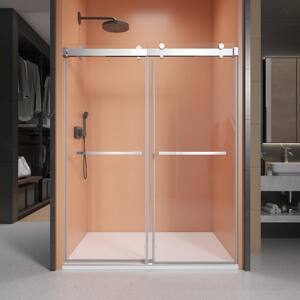 48 in. W x 76 in. H Soft Closing Double Sliding Frameless Shower Door in Chrome with Clear Glass