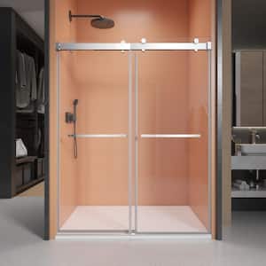 48 in. W x 76 in. H Soft Closing Double Sliding Frameless Shower Door in Chrome with Clear Glass