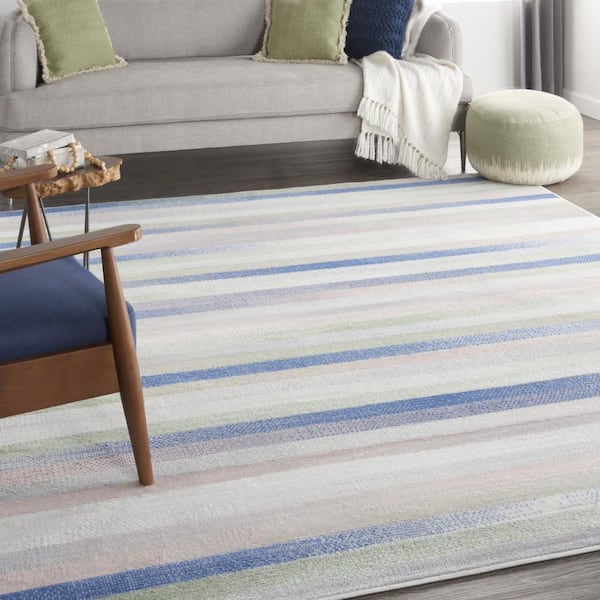 8 ft. x 12 ft. Blue Abstract Washable Area Rug