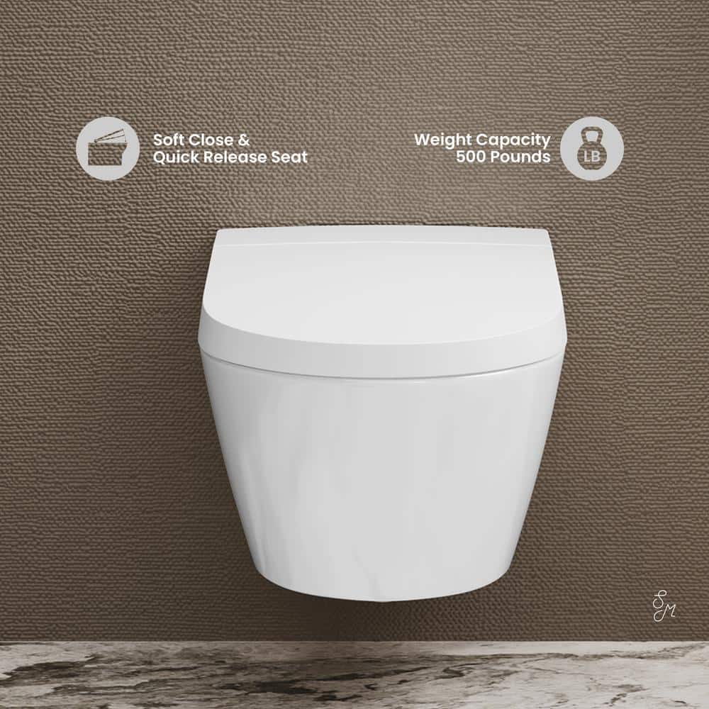 Hugo White Glossy Wall-Hung Elongated Smart Toilet with Bidet