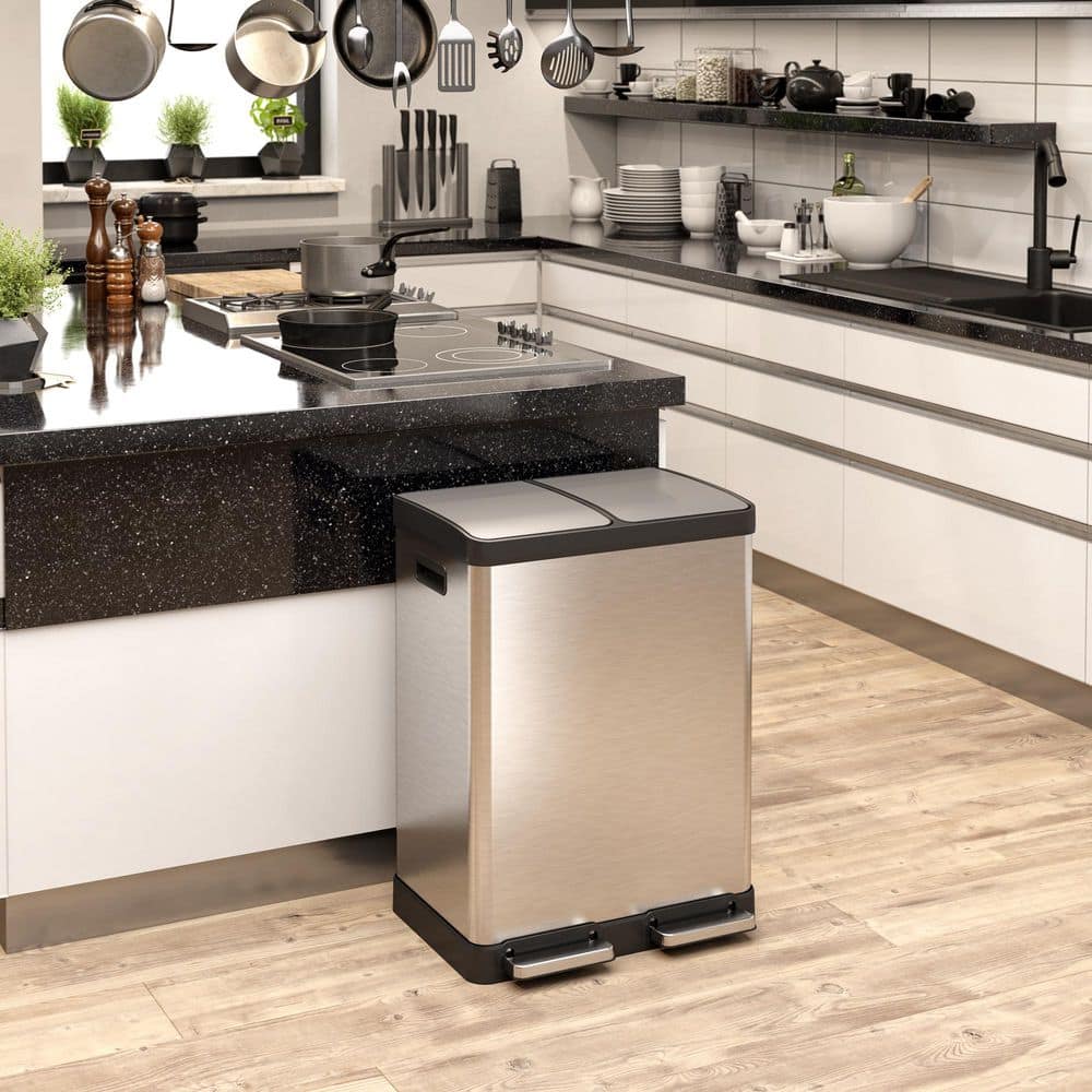16 Gallon Stainless Steel Dual Step Kitchen Trash Can