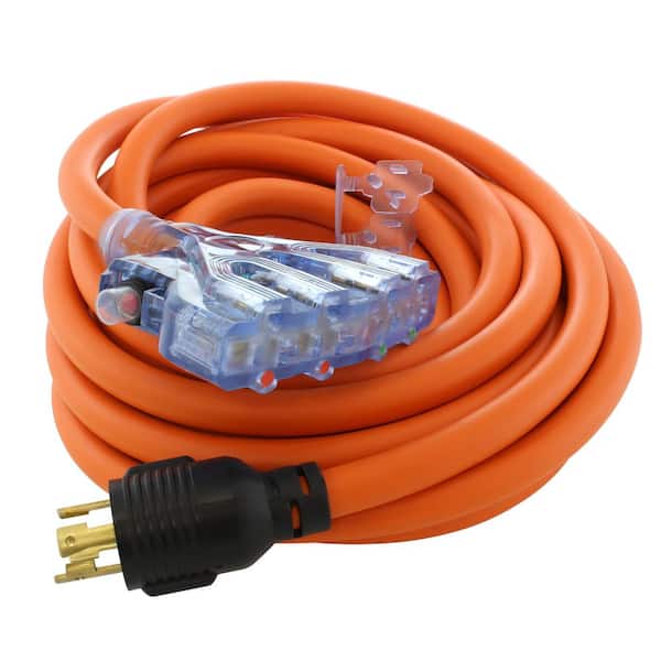 AC WORKS 25 ft. L14-30P 30 Amp 4-Prong Locking Plug to (4) Home Outlets with 24 Amp Breaker