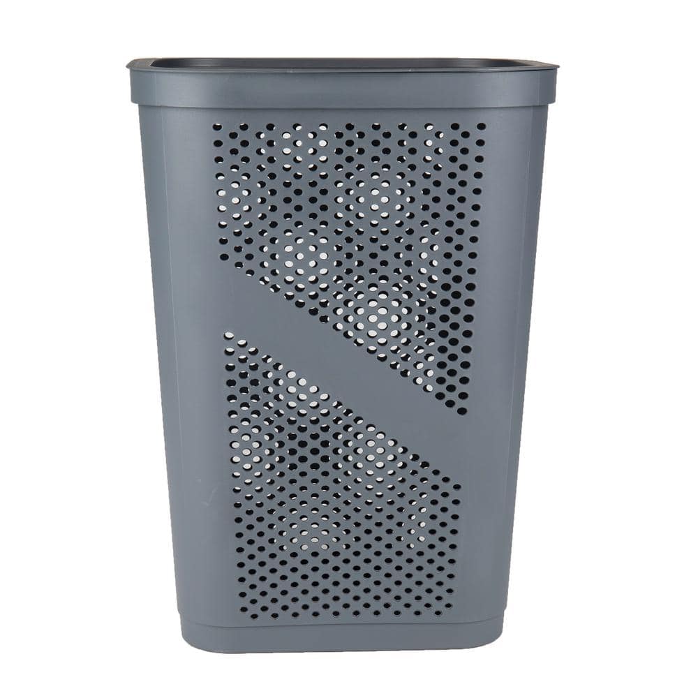 Gray Perforated Plastic Collapsible Laundry Hamper with Lid