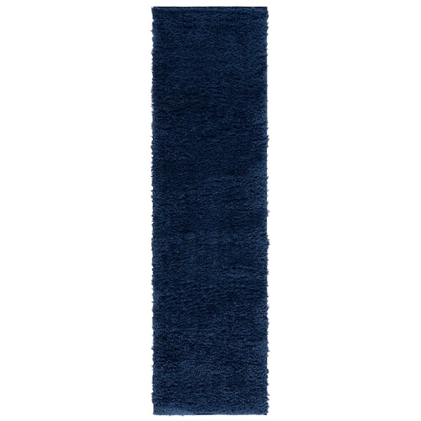 Lindsay Shag 2 ft. x 10 ft. Navy Modern Solid Runner Rug