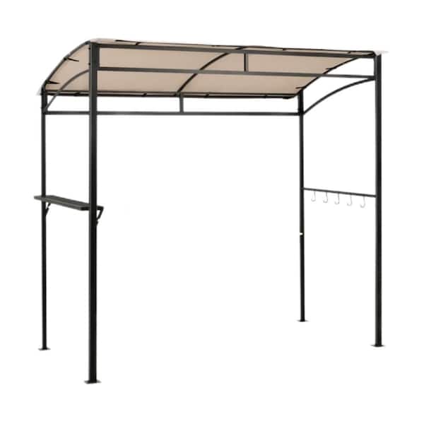 7.1 ft. x 3.5 ft. Steel Beige Barbecue Grill Gazebo Tent with Serving Shelf and Storage Hooks