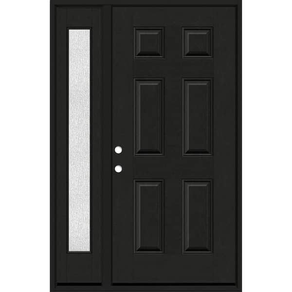 Steves & Sons Regency 51 in. x 80 in. 6 Panel RHIS Onyx Stain Mahogany Fiberglass Prehung Front Door w/Rain12in. SL 4-9/16