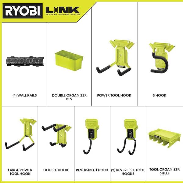 RYOBI LINK Wall Storage Kit (12-Piece) with Tool Organizer Shelf