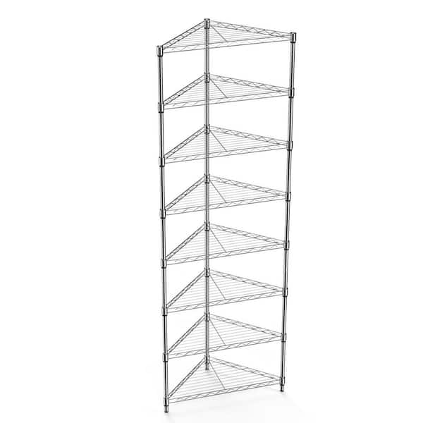 FUNKOL 6 Tier Corner Silver(Chrome) Kitchen Shelf Metal Storage Shelf Height Adjustable