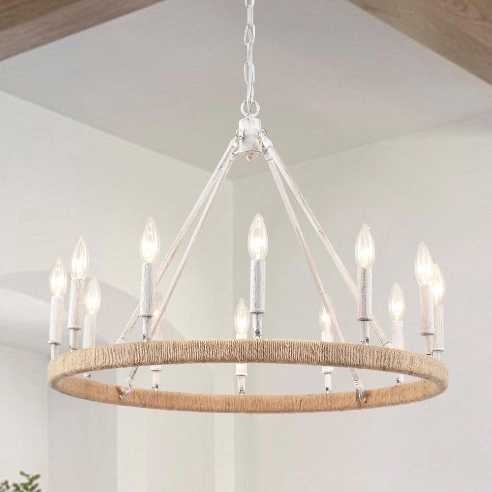 HLJYNJM 12-Light Gray Candlestick Hemp Rope Farmhouse Wagon Wheel
