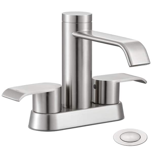 GAGALIFE 4 in. Centerset Double Handles Waterfall Spout Bathroom Faucet Sink Faucet with Pop-Up Drain in Brushed Nickel