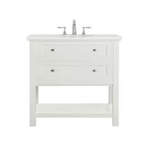 Austell 37 in. W x 22 in. D Vanity in White with Marble Vanity Top in White with White Sink
