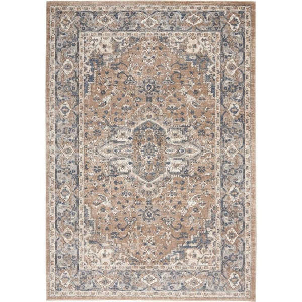Nourison Concerto Beige/Grey 6 ft. x 9 ft. Center medallion Traditional Area Rug