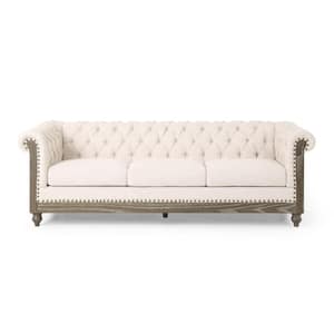 Doney 85.5 in. Beige and Dark Brown Polyester 3-Seats Tufted Sofa