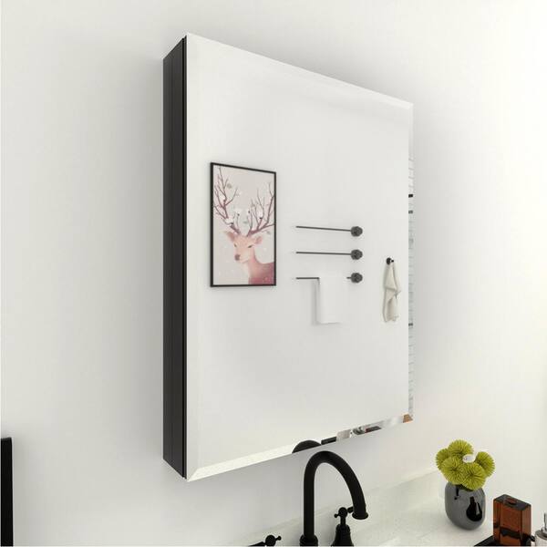 FAMYYT 23 in. W x 30 in. H Rectangular Silver Aluminum Alloy Recessed/Surface Mount Medicine Cabinet with Mirror