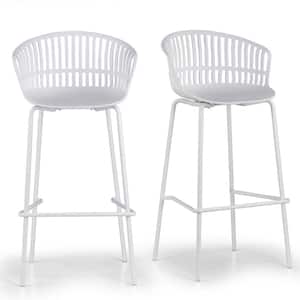 Basil 30 in. White Metal Bar Stool with Plastic Seat 2 (Set of Included)