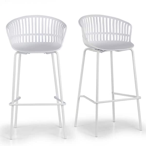Glamour Home Basil 30 in. White Metal Bar Stool with Plastic Seat 2 (Set of Included)
