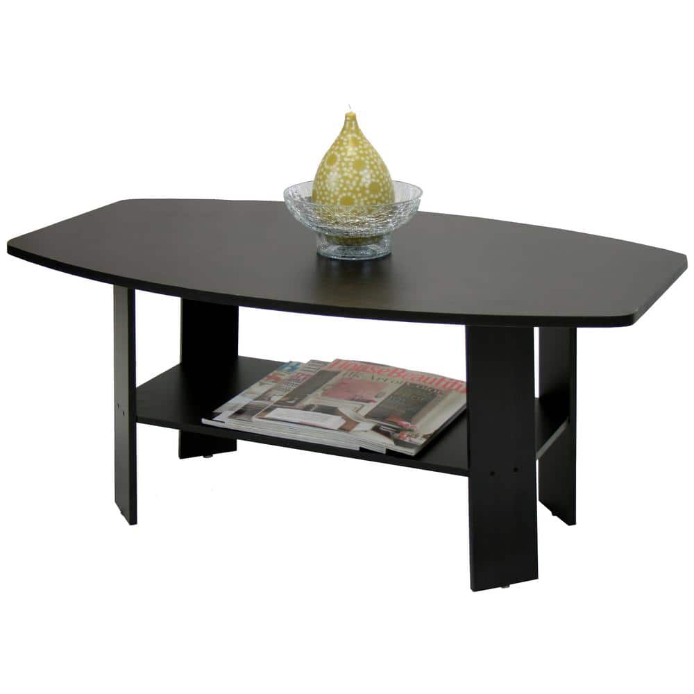 Espresso Rectangular Wood Coffee Table with Storage Shelf