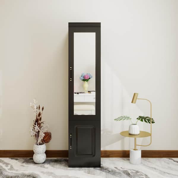 Keloyid Black Wood 15.75 in. Armoire with Mirror and 2 Doors