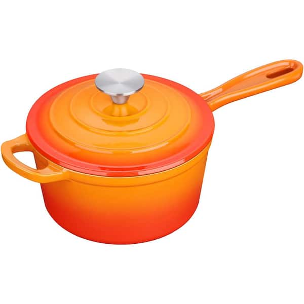 1 qt. Enameled Cast Iron Round Dutch Oven Sauce Pan in Orange with Lid, Nonstick Enamel Coating, 1 Piece