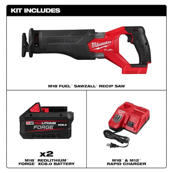 M18 FUEL GEN-2 18V Lithium-Ion Brushless Cordless SAWZALL Reciprocating Saw w/ (2) FORGE 8.0 Ah Batteries & Charger